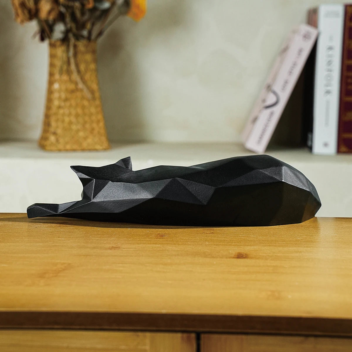 White Black Cat Statue - Geometric Modern Room Decor
