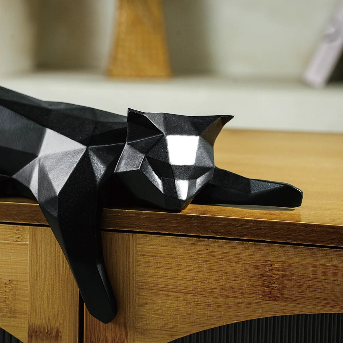 White Black Cat Statue - Geometric Modern Room Decor