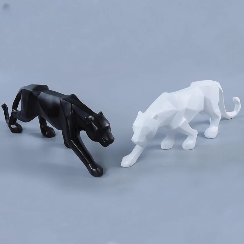 Large Size Panther Statue Animal Figurine Abstract Geometric