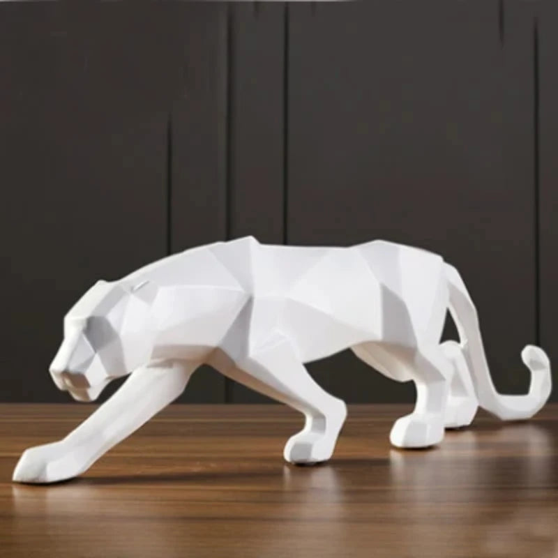 Large Size Panther Statue Animal Figurine Abstract Geometric