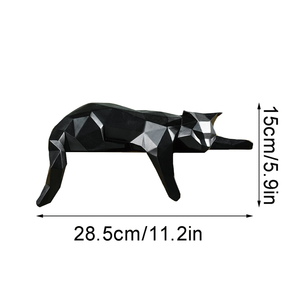 White Black Cat Statue - Geometric Modern Room Decor