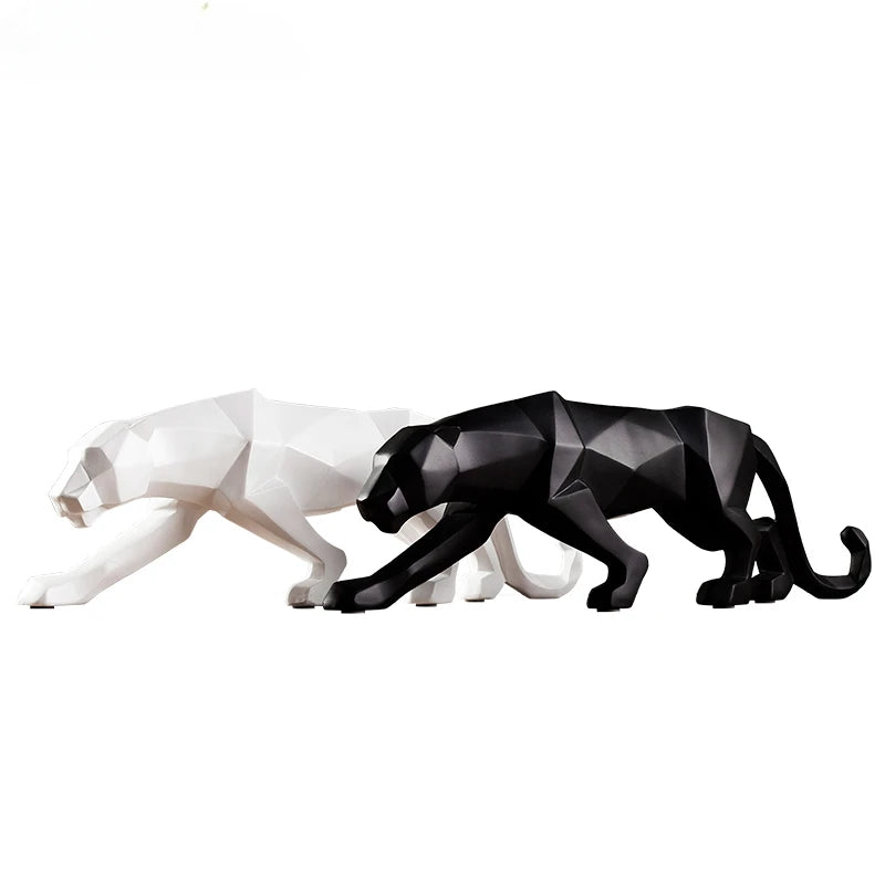 Large Size Panther Statue Animal Figurine Abstract Geometric