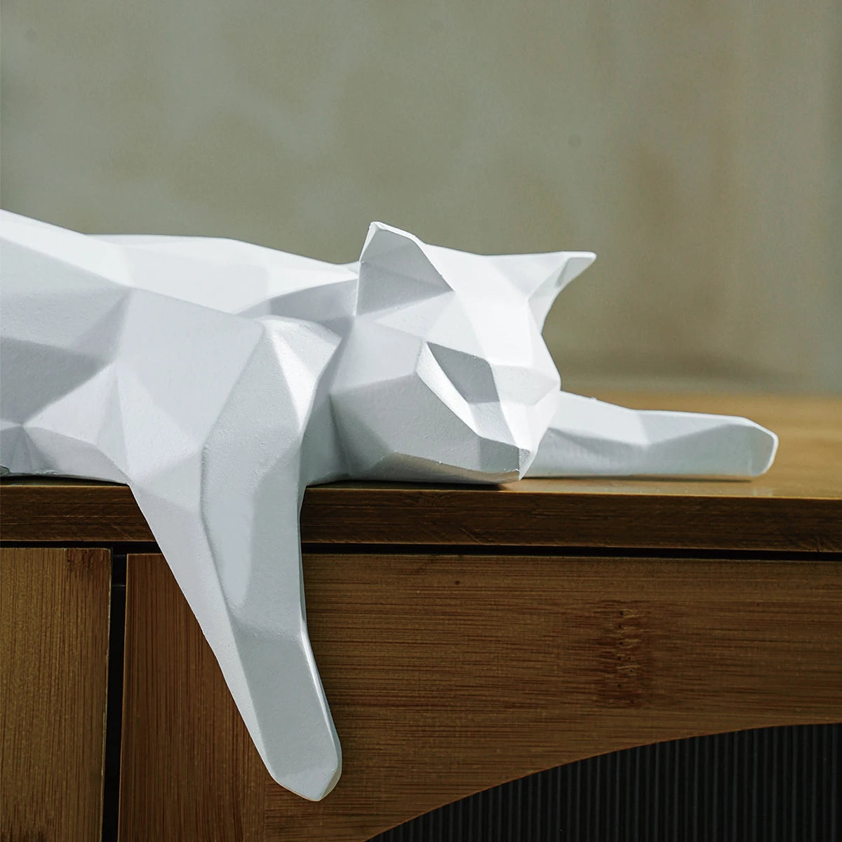 White Black Cat Statue - Geometric Modern Room Decor
