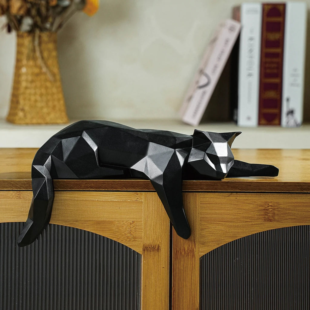 White Black Cat Statue - Geometric Modern Room Decor