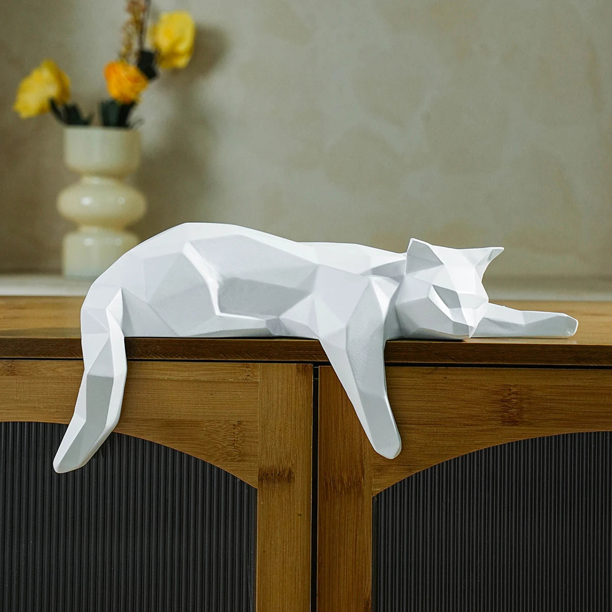 White Black Cat Statue - Geometric Modern Room Decor