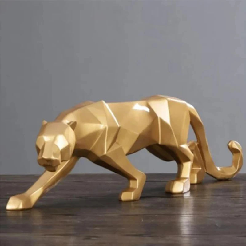 Large Size Panther Statue Animal Figurine Abstract Geometric
